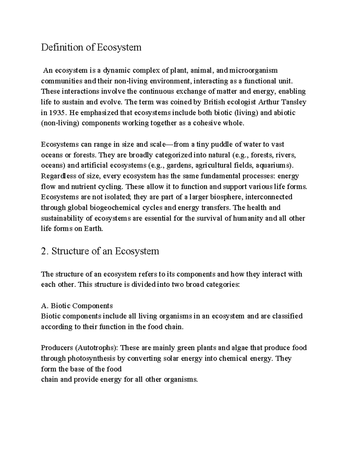 EVS Unit 2 - Ecosystem Definition, Structure, Functions & Conservation ...