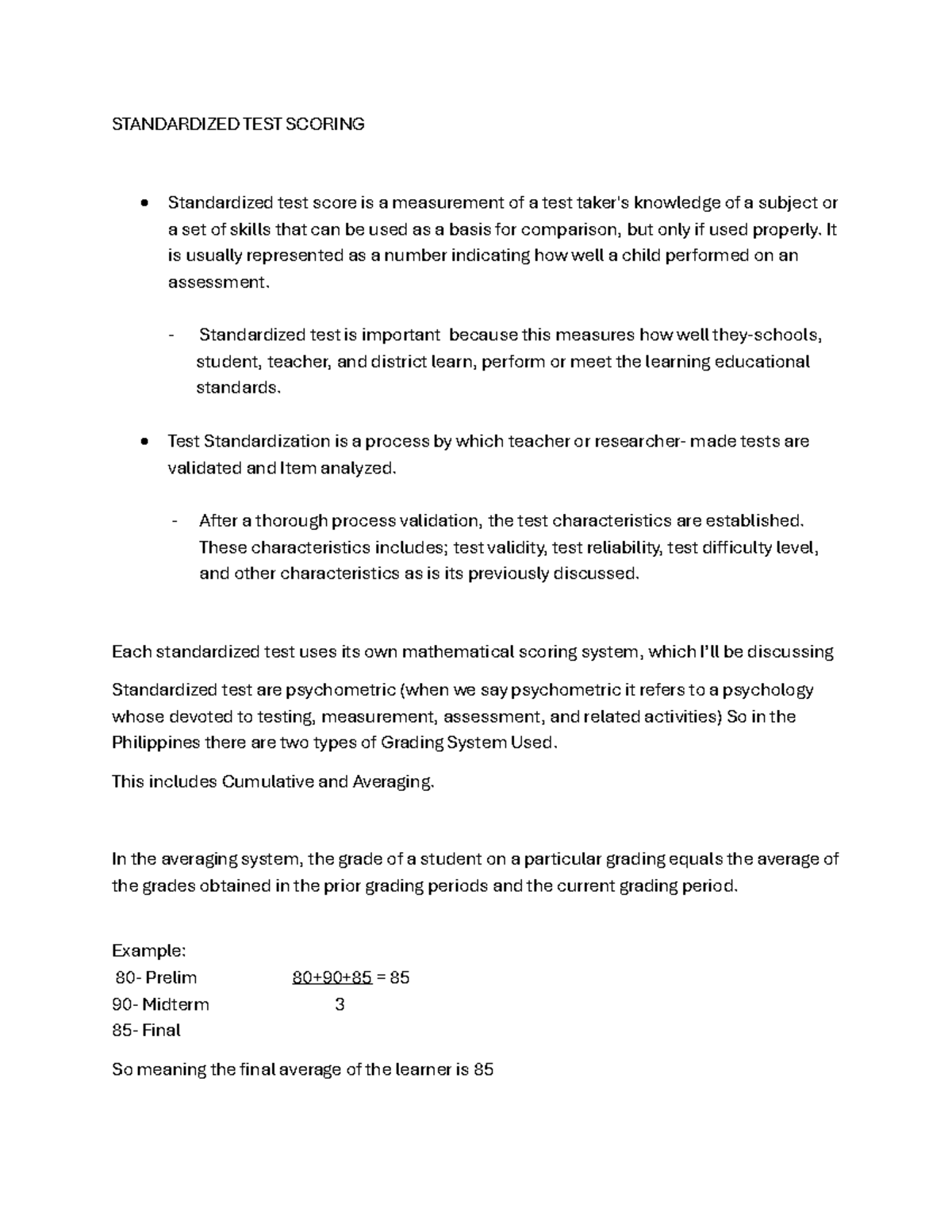 Standardized TEST Scoring - STANDARDIZED TEST SCORING Standardized test ...