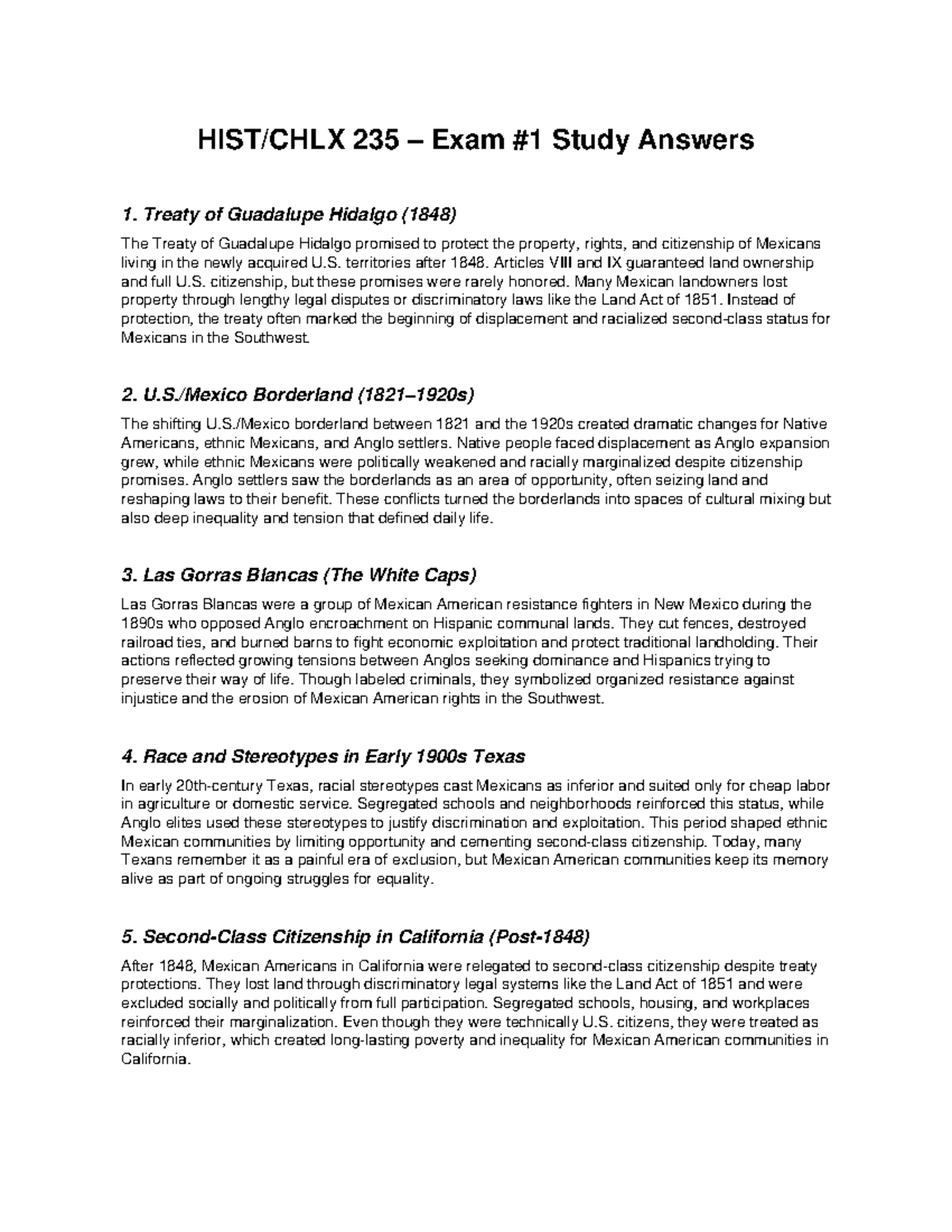 HIST/CHLX 235 – Exam #1 Study Guide: Key Topics & Concepts - Studocu