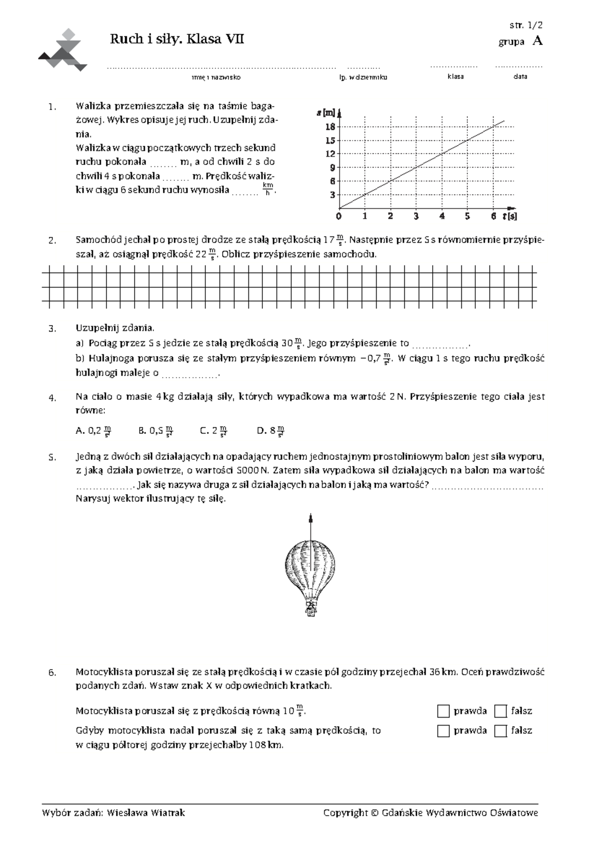 Sprawdzian Z Przyrody Klasa 6 Siły I Ruch www.studocu.com