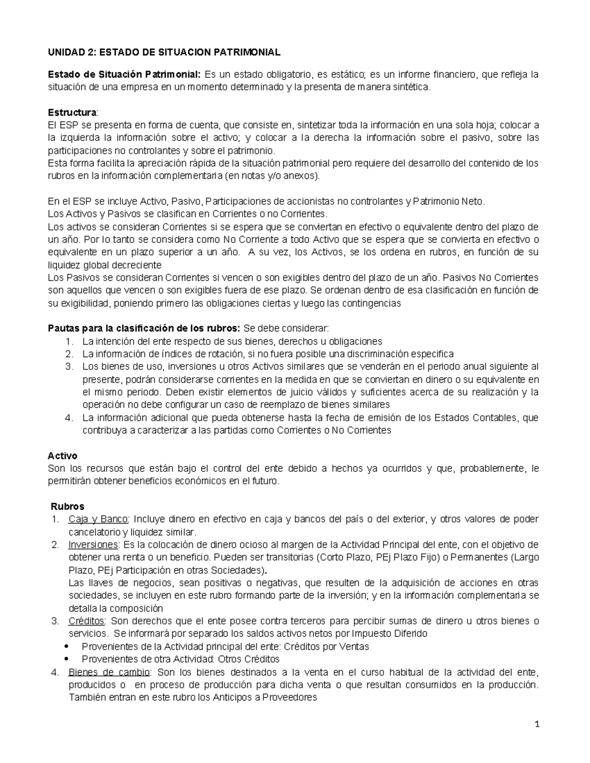 Resumen Unidad 2 EECC: Estado de Situación Patrimonial y Análisis - Studocu