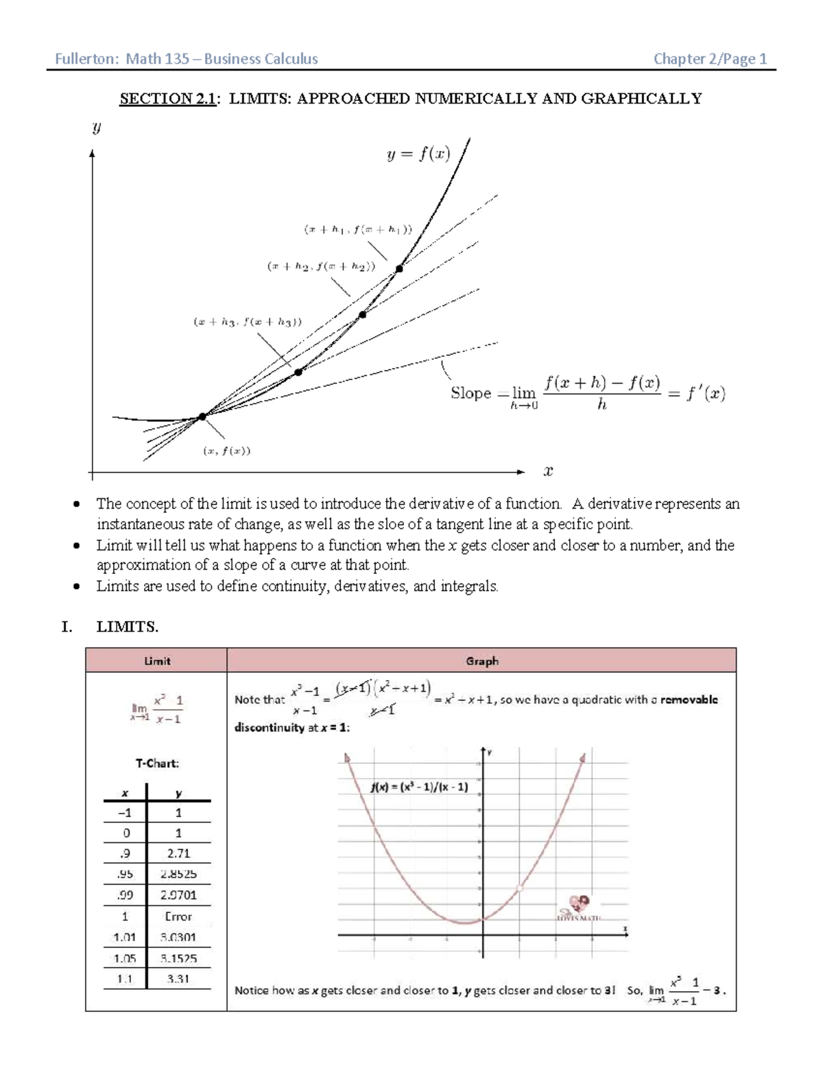 Chapter 2.1 & 2.2 Notes: Limits and Continuity Concepts - Studocu