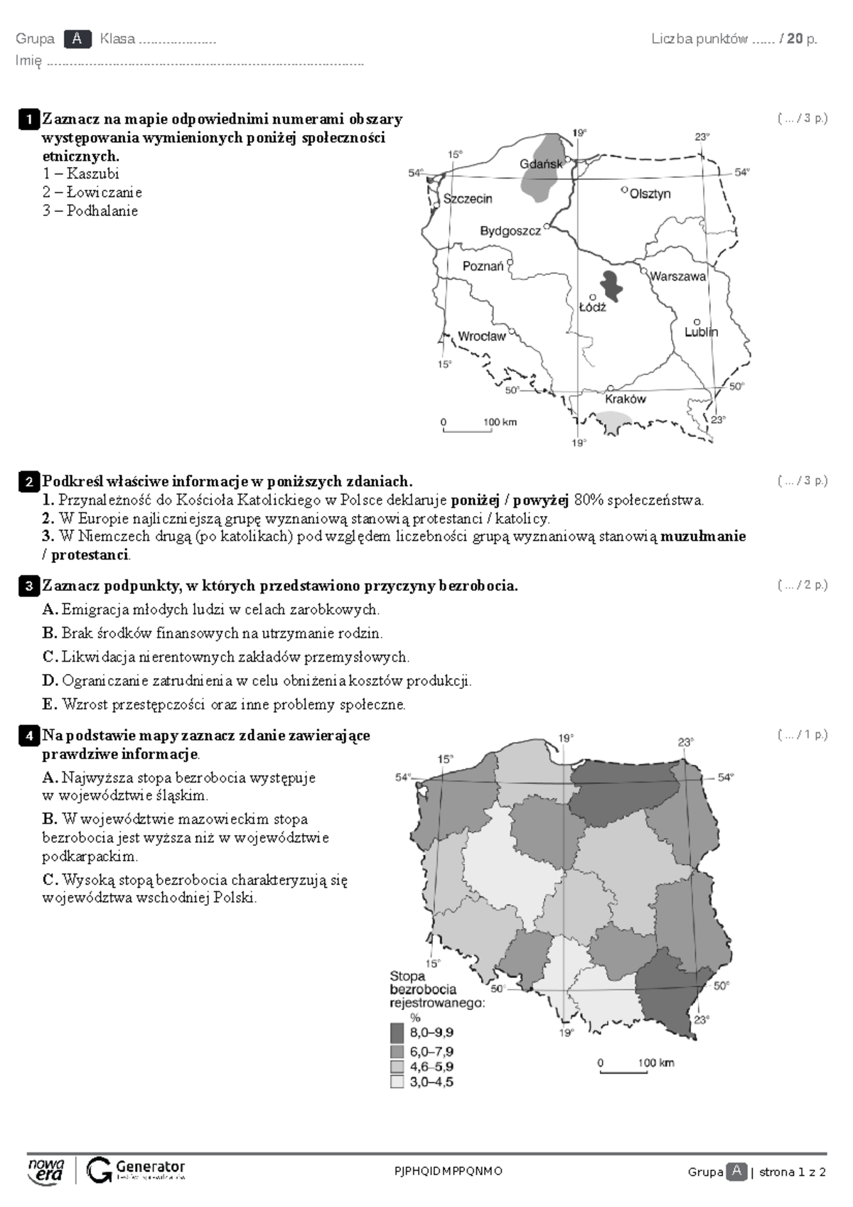 Test - Rozdział 2: Ludność i Urbanizacja w Polsce, Część 2 (Klasa A