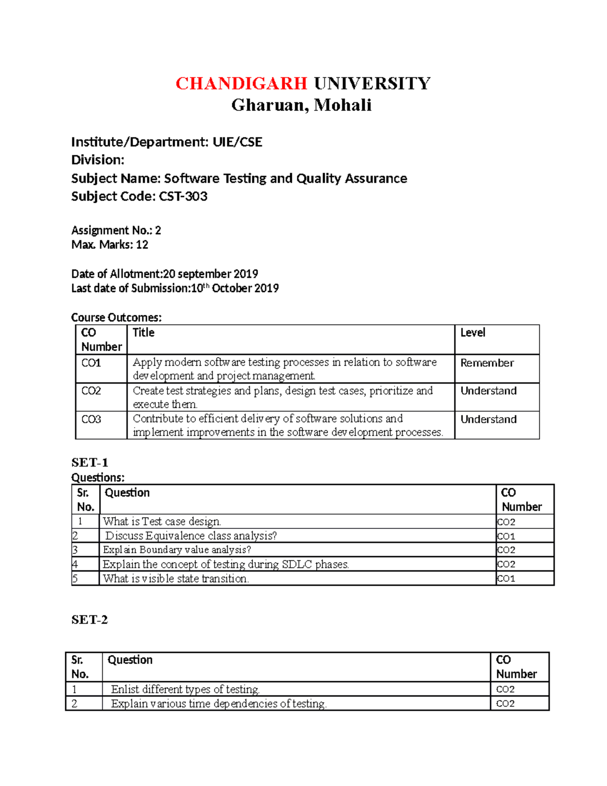 Software Testing & QA - Assignment 2 (Subject Code: [Insert Code ...