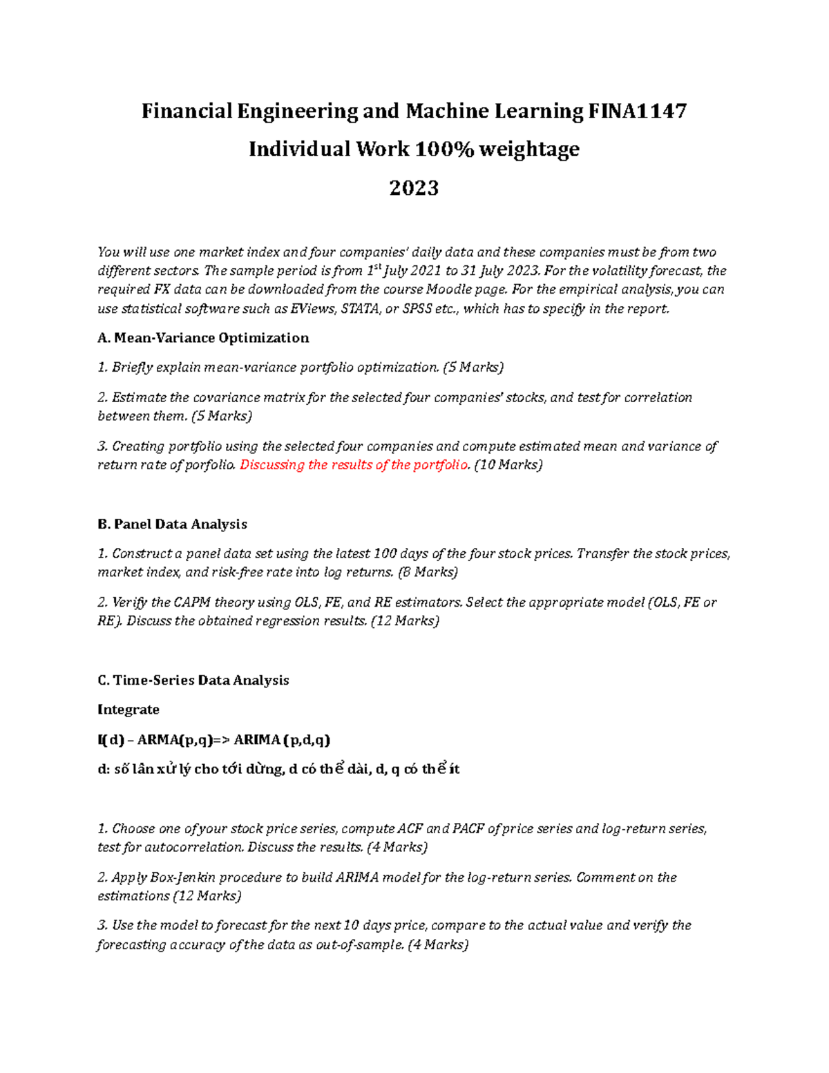 FINA 2023 Coursework: Financial Engineering & ML Analysis Report - Studocu