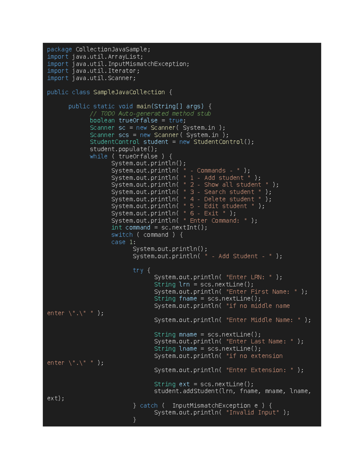 Java Sample Collection: Student Management System Code - Studocu