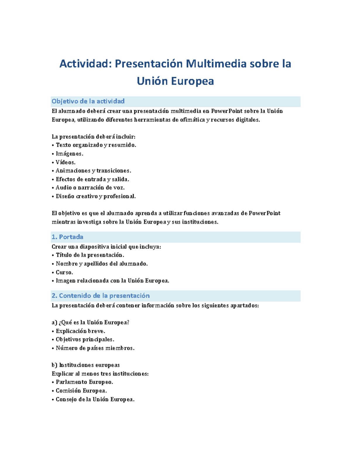 Actividad: Presentación Multimedia sobre la Unión Europea (Ofimática ...