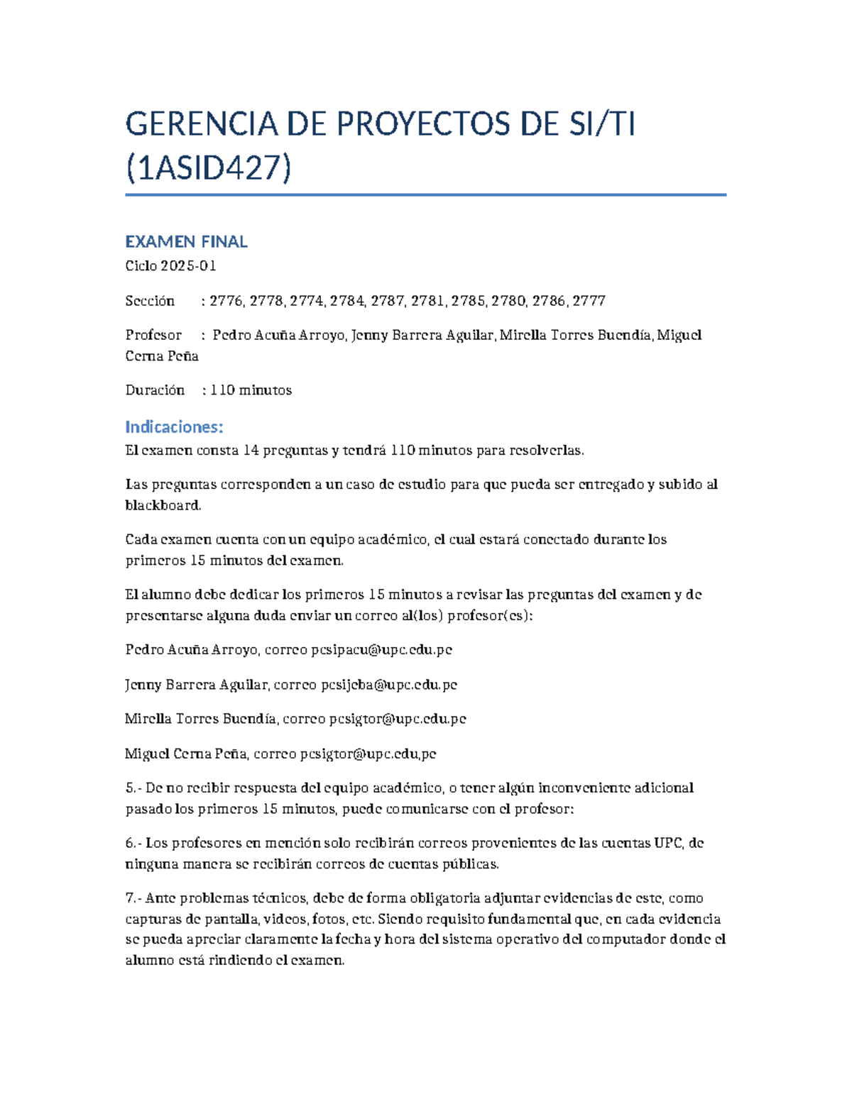 Examen Final de Gerencia de Proyectos (1ASID427) - Caso de Estudio - Document Preview
