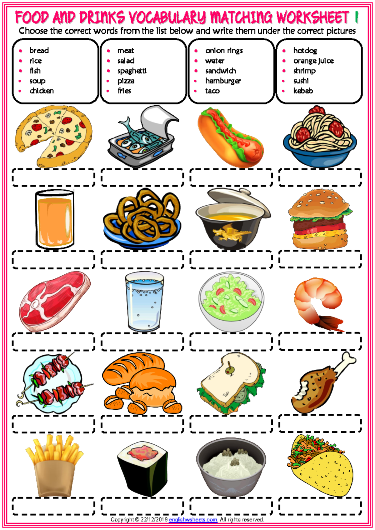 ESL Food and Drinks Vocabulary Matching Worksheets for Kids - Studocu