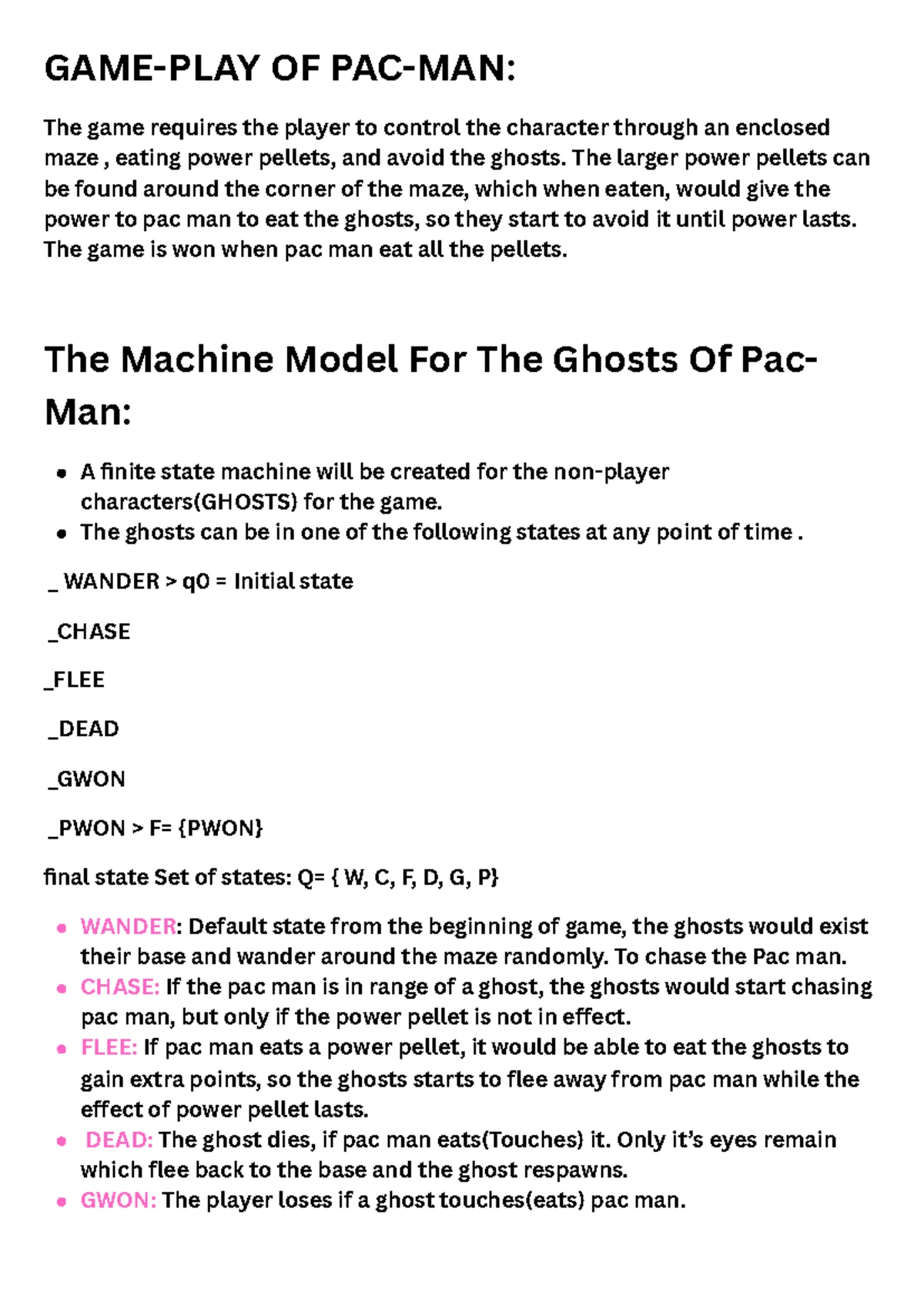 GAME-PLAY OF PAC MAN - DFA & Ghost States Analysis - Studocu