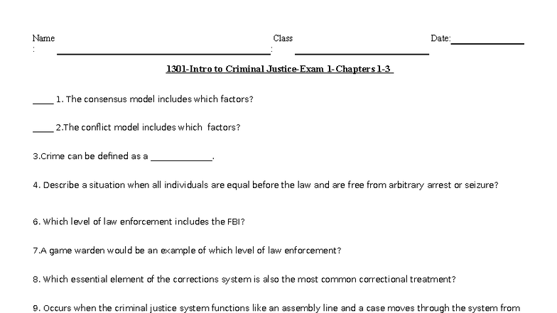 Criminal Justice 101: Exam 1 Chapters 1-3 Study Guide - Studocu