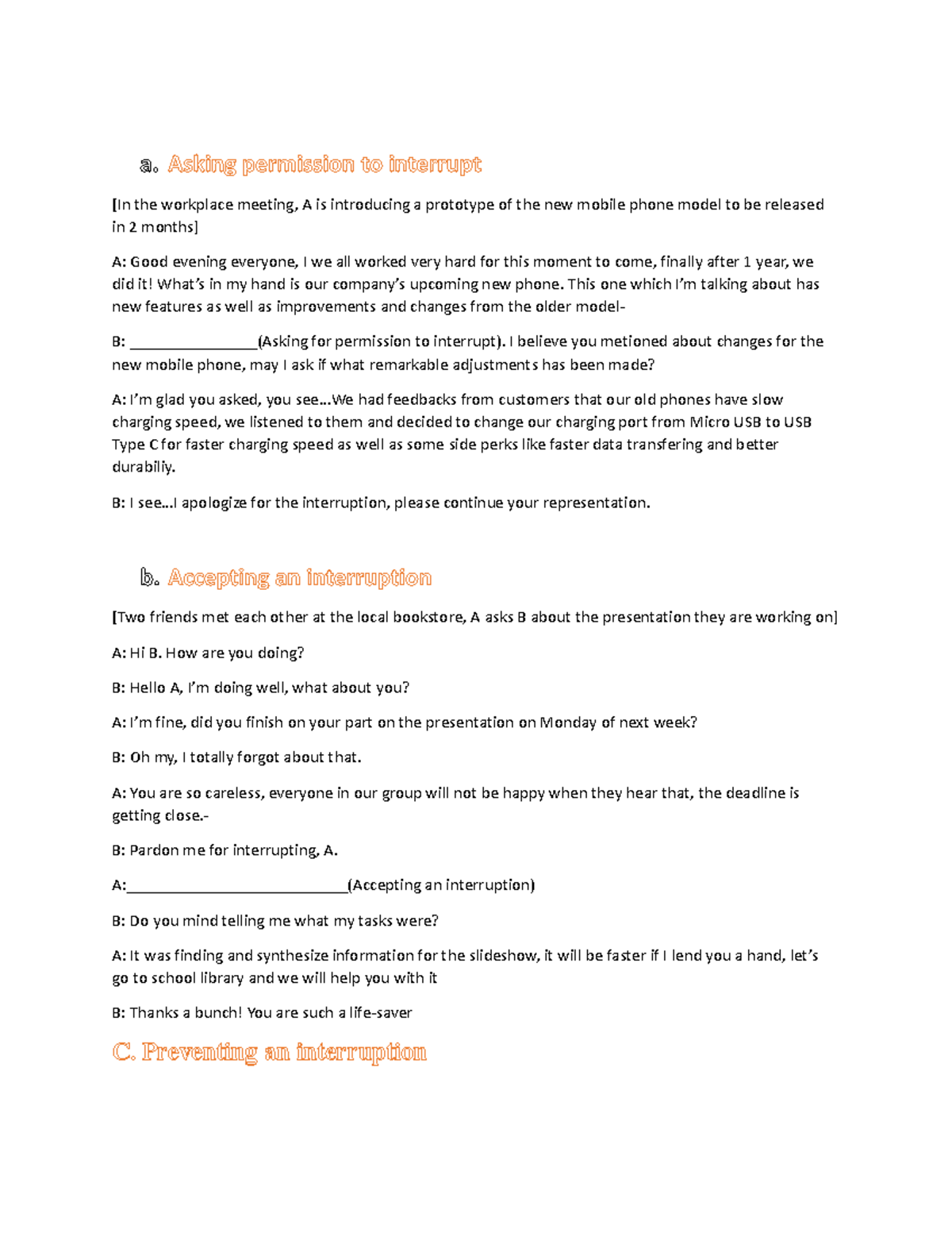 Asking and Accepting Interruptions in Workplace Meetings - học - Studocu
