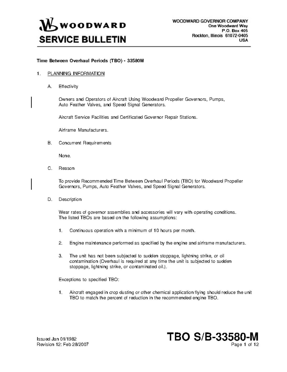 33580M Recommended Time Between Overhaul (TBO) for Governors - Studocu