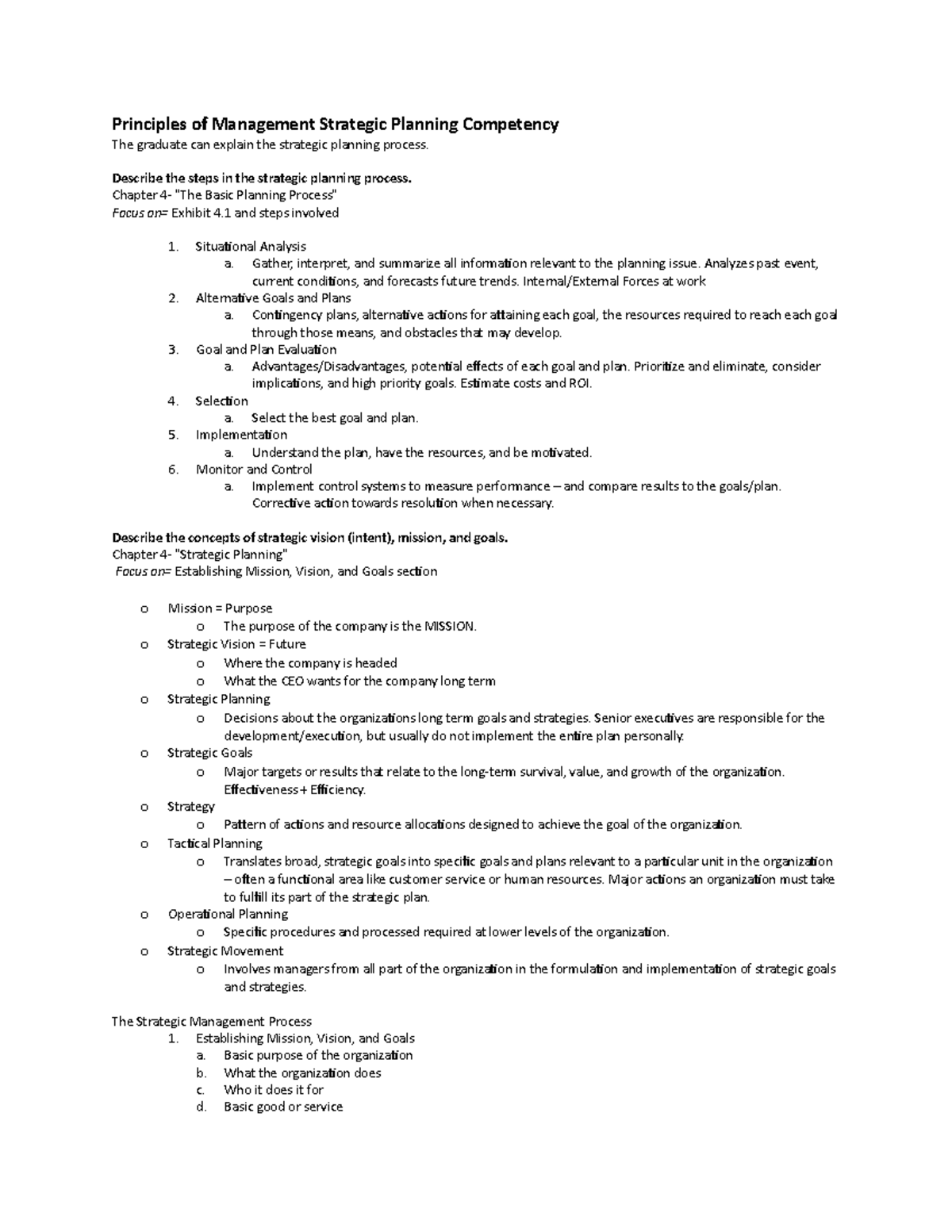 C483 Principles of Management Study Guide: Strategic Planning & TQM ...