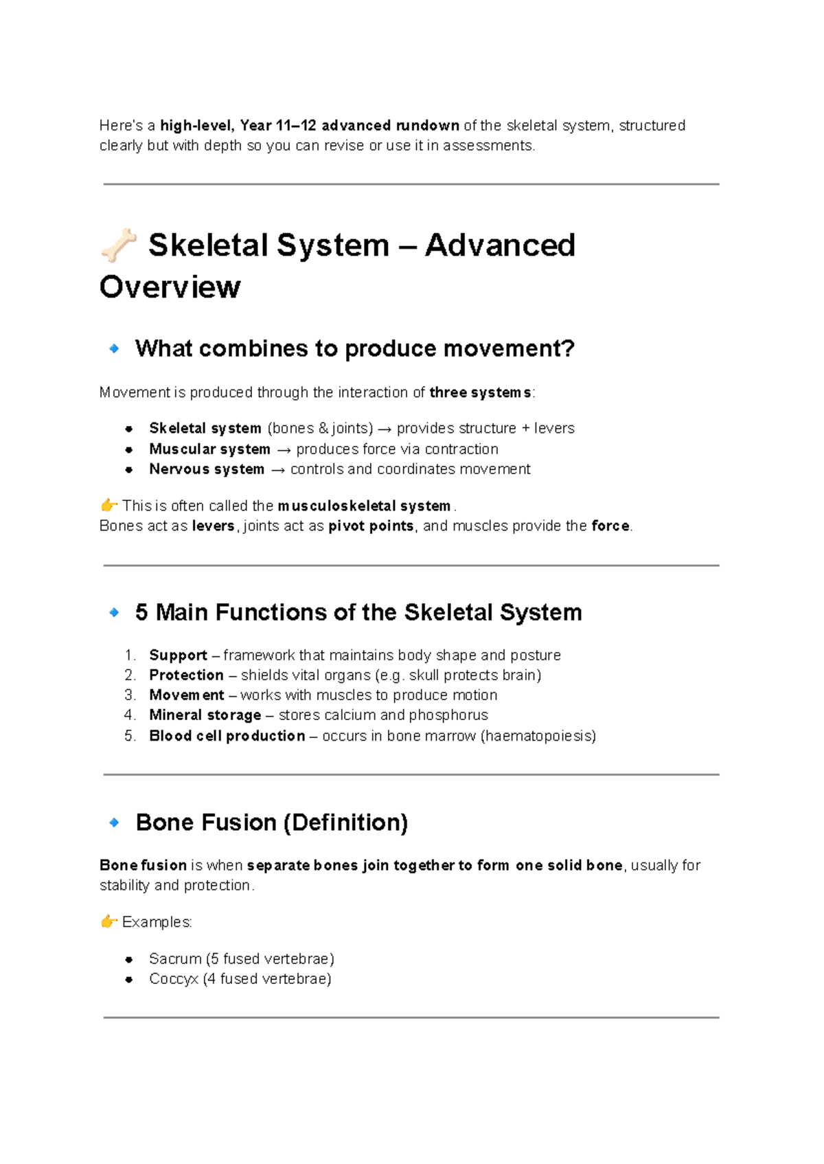 Year 11-12 Advanced Skeletal System Overview - Studocu