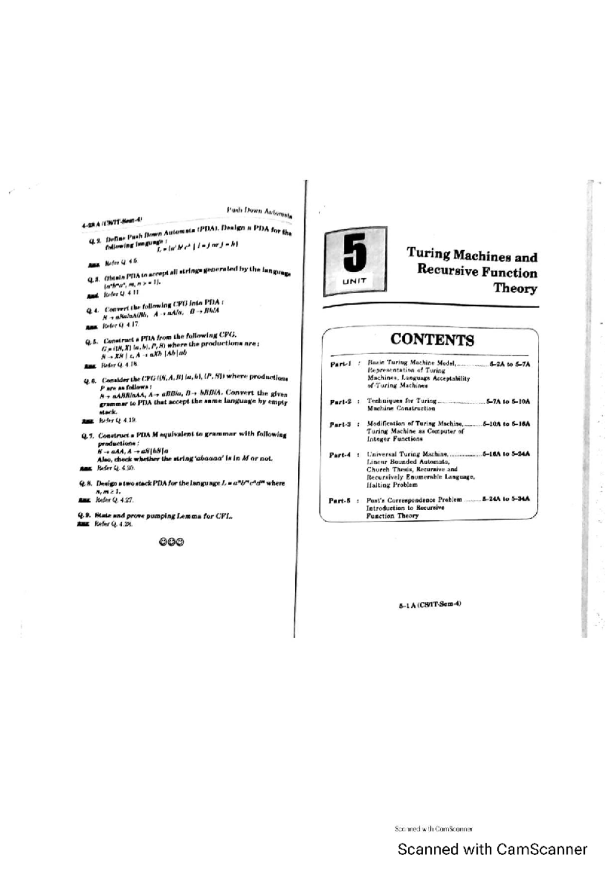 Unit-5: Push Down Automata and Turing Machines Concepts and ...