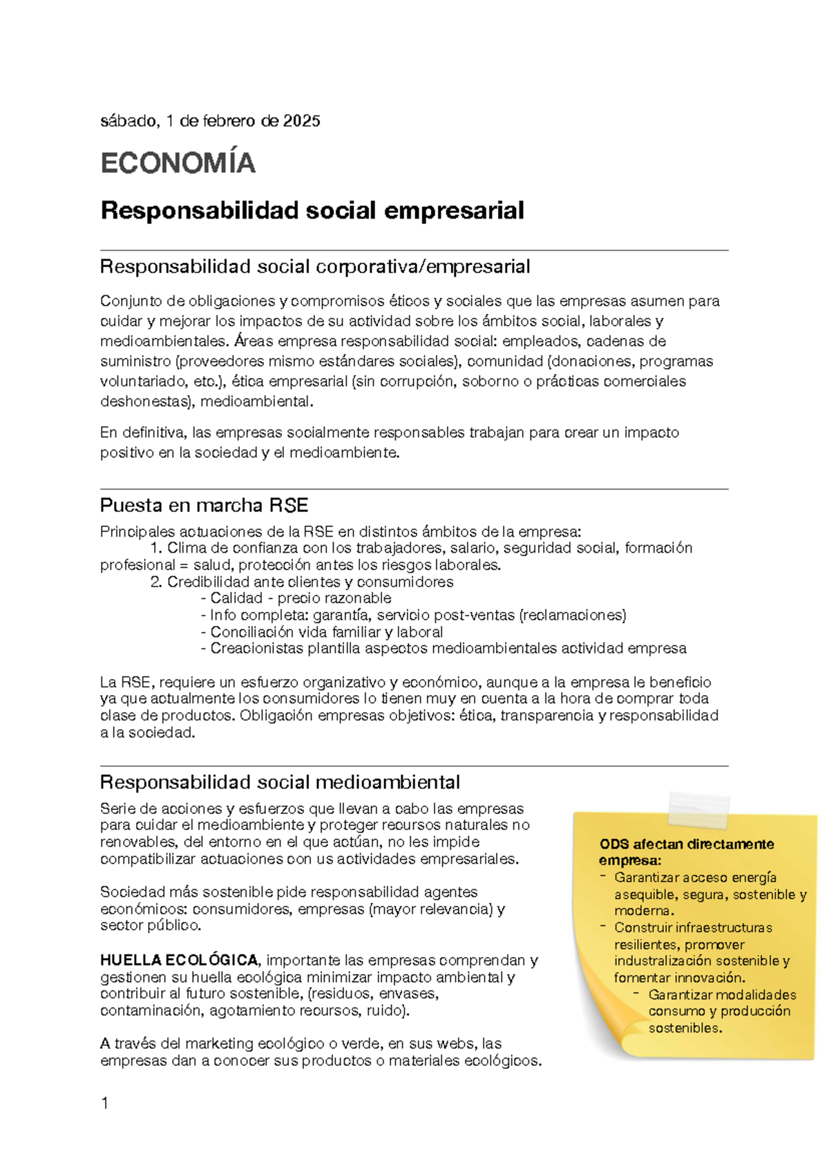 Economía RSE: Responsabilidad Social Empresarial y su Impacto - Studocu