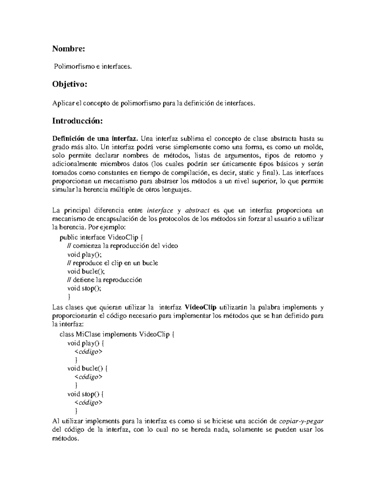 Polimorfismo e Interfaces en Java - Práctica de Clases Abstractas - Studocu