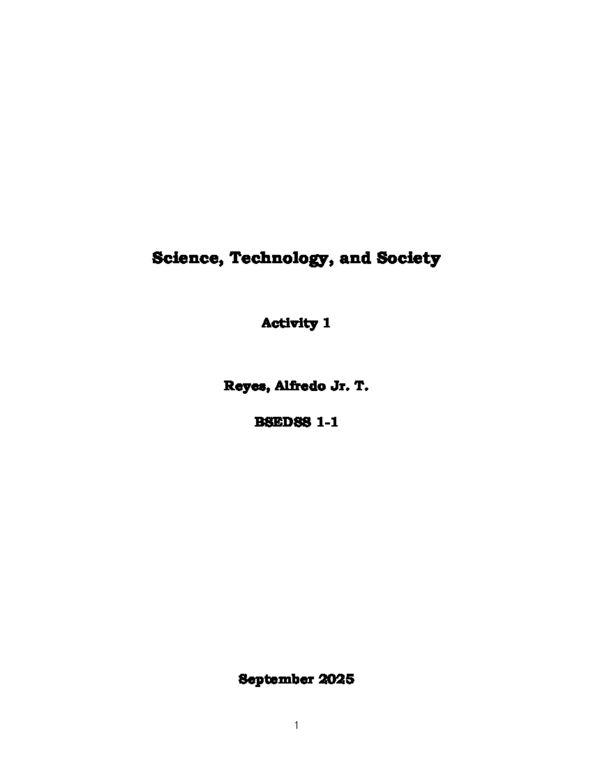 BSEDSS STS Activity 1: Exploring Science, Technology, and Society - Studocu