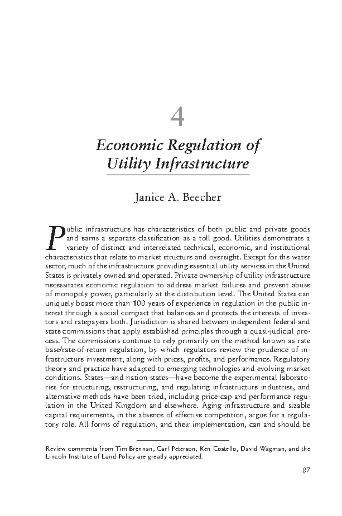 Economic Regulation of Utility Infrastructure: Insights and Challenges ...