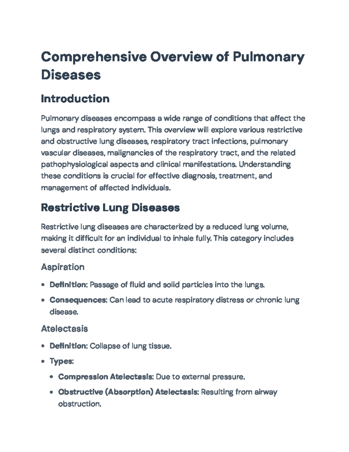 Comprehensive Overview of Pulmonary Diseases and Disorders ...