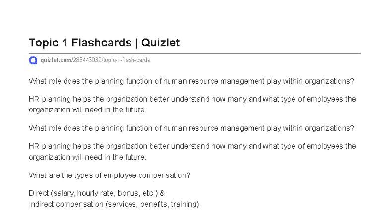 HRM Planning & Ethics: Topic 1 Flashcards Quizlet - Studocu