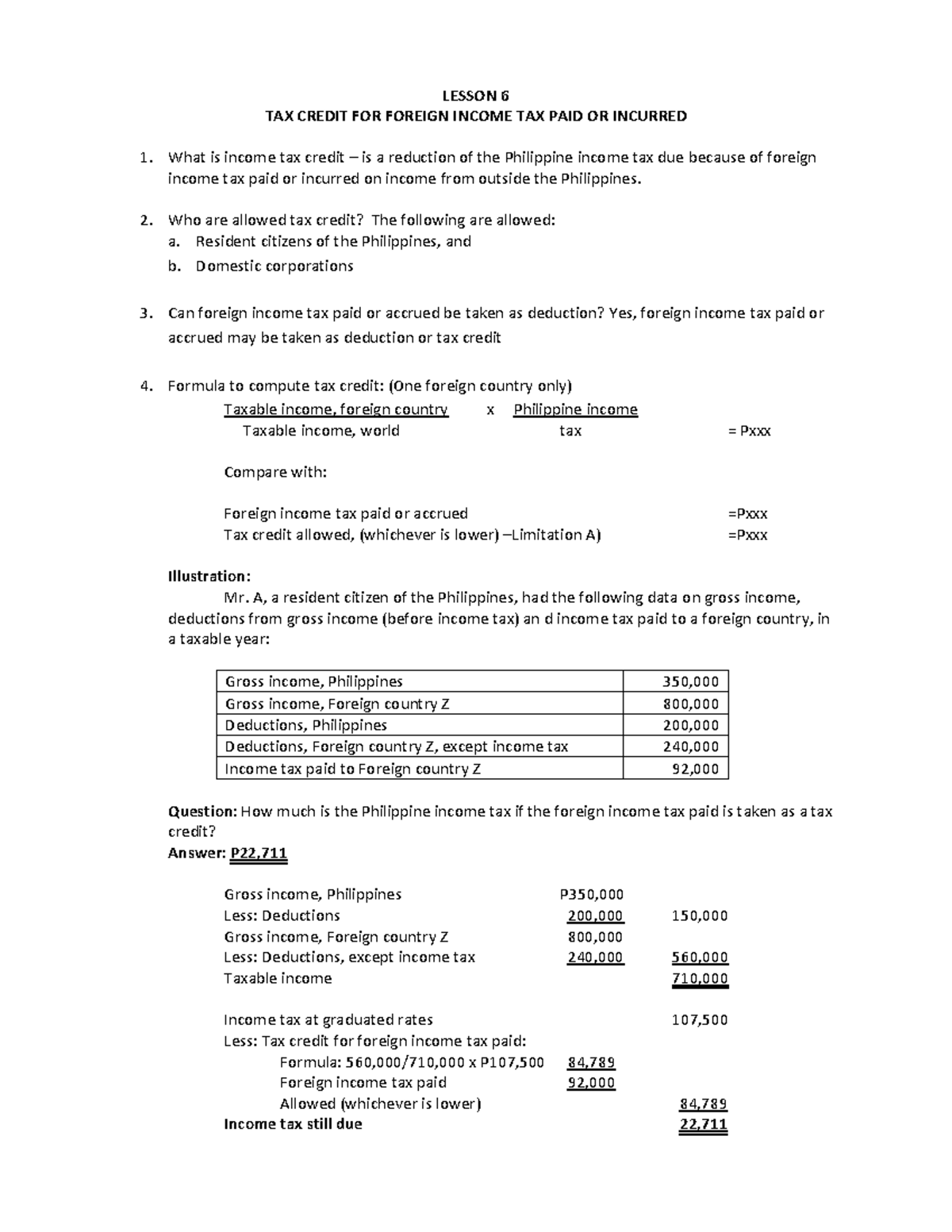 Tax-Credit-12425 - Income tax - LESSON 6 TAX CREDIT FOR FOREIGN INCOME ...
