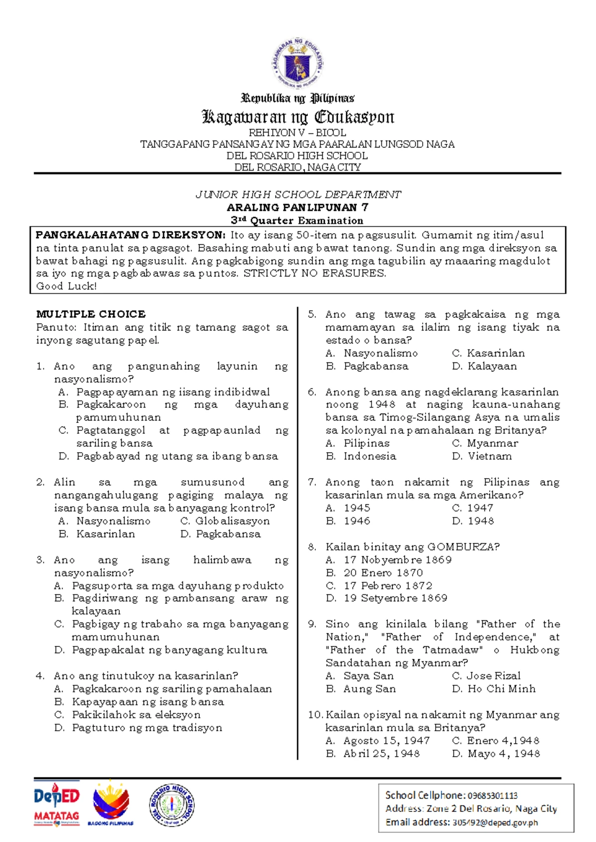 LEARNING ACTIVITY SHEET: ARALING PANLIPUNAN 7 - HEOGRAPIYA - Studocu