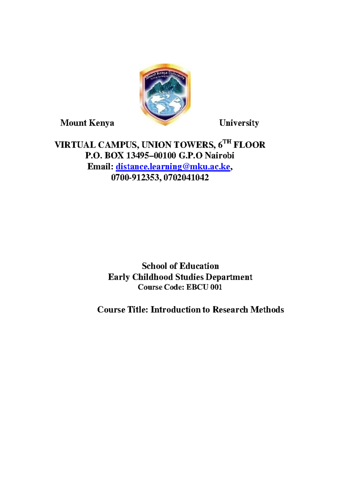 EBCU 001 Introduction to research methods course outline and notes ...