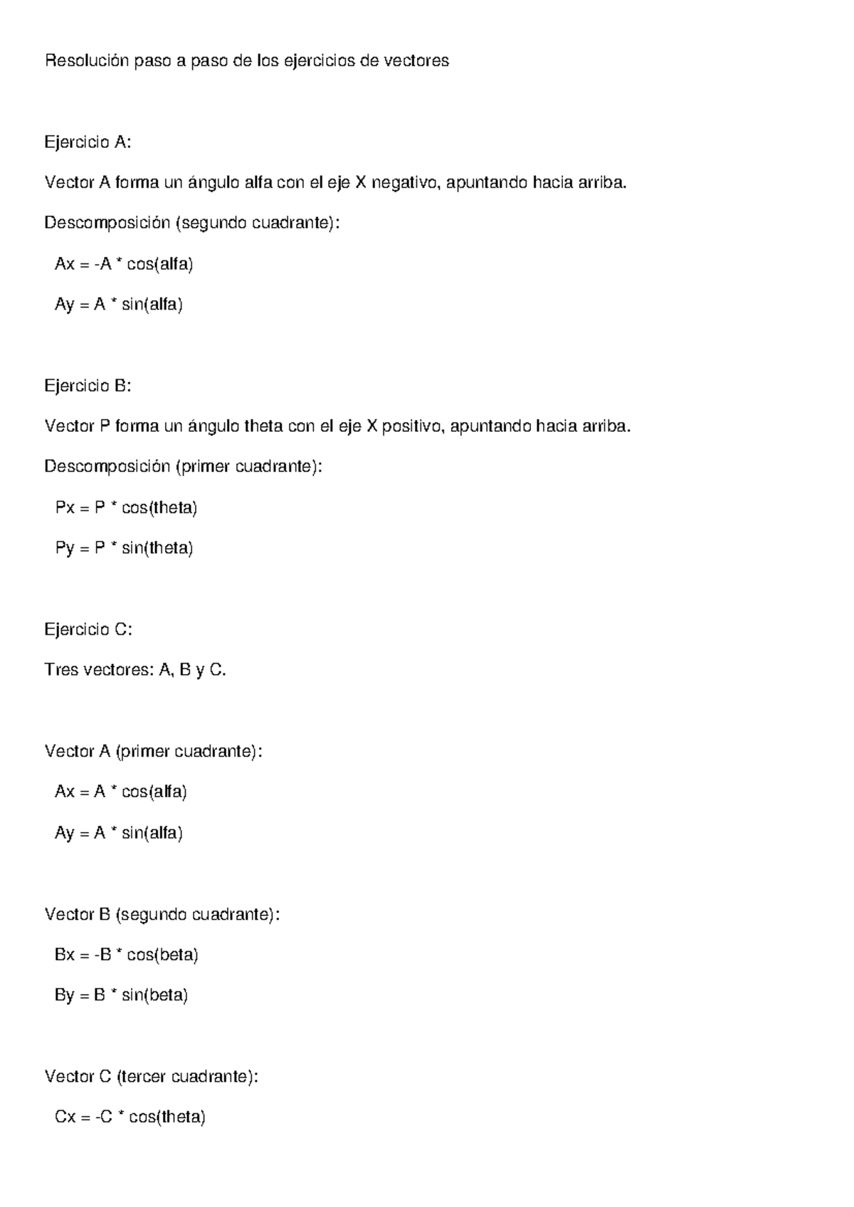 Resolución de Ejercicios de Vectores - Ejercicios A, B y C - Studocu