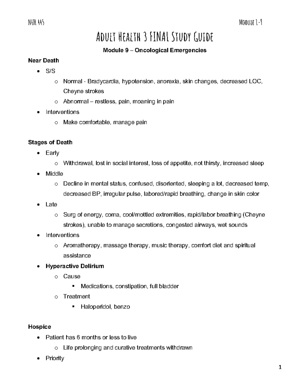 NUR 445 Adult Health 3 Final Exam Study Guide: Key Concepts & Care ...