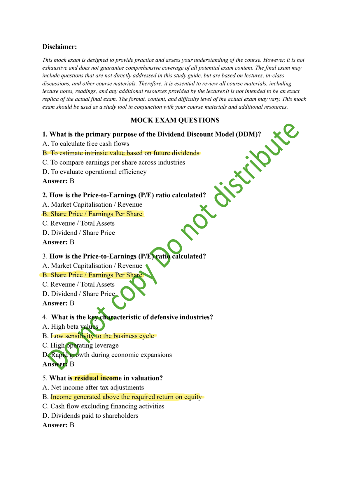 Mock Exam 12 - Practice Questions for Kien Do's Course - Studocu