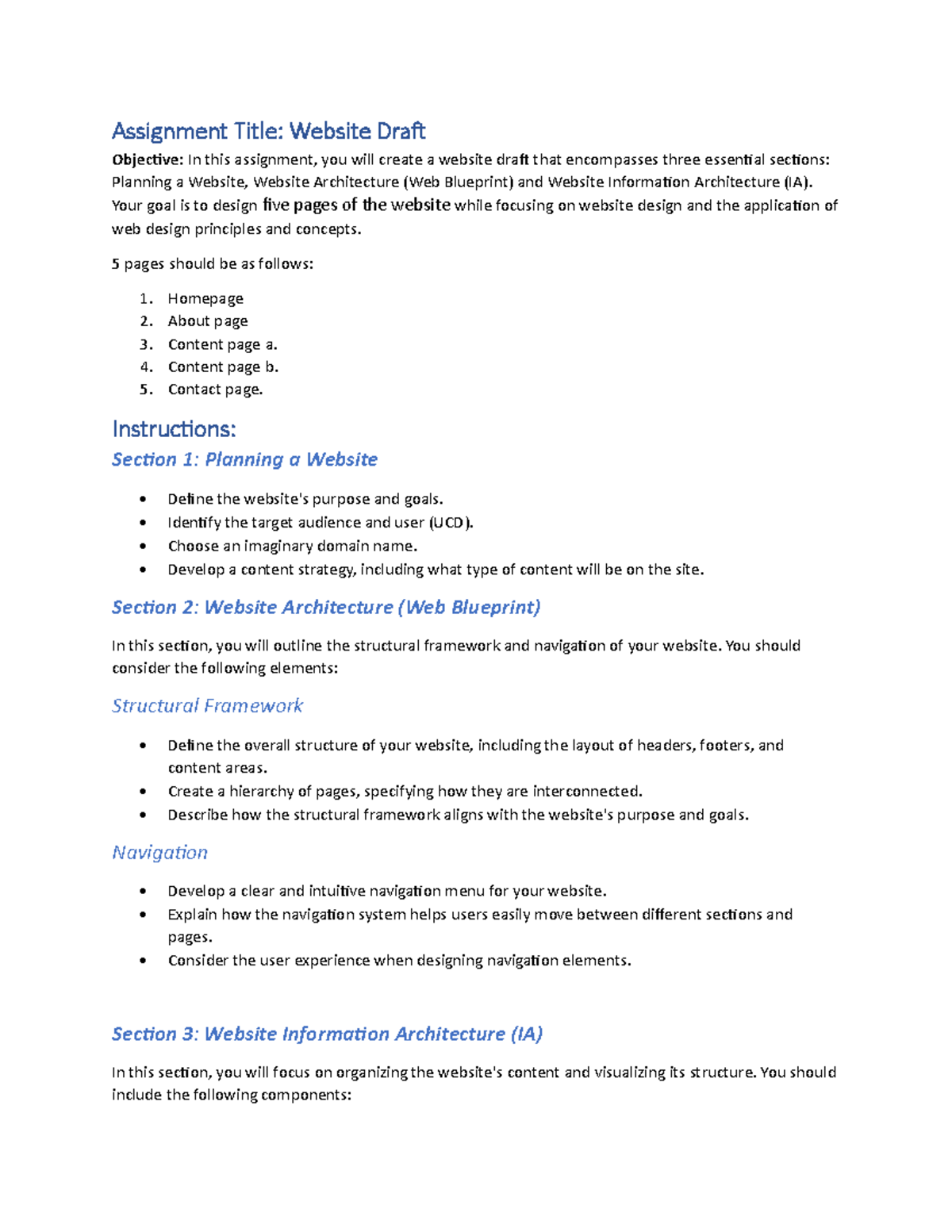 Website Draft October 5 - Assignment Title: Website Draft Objective: In ...