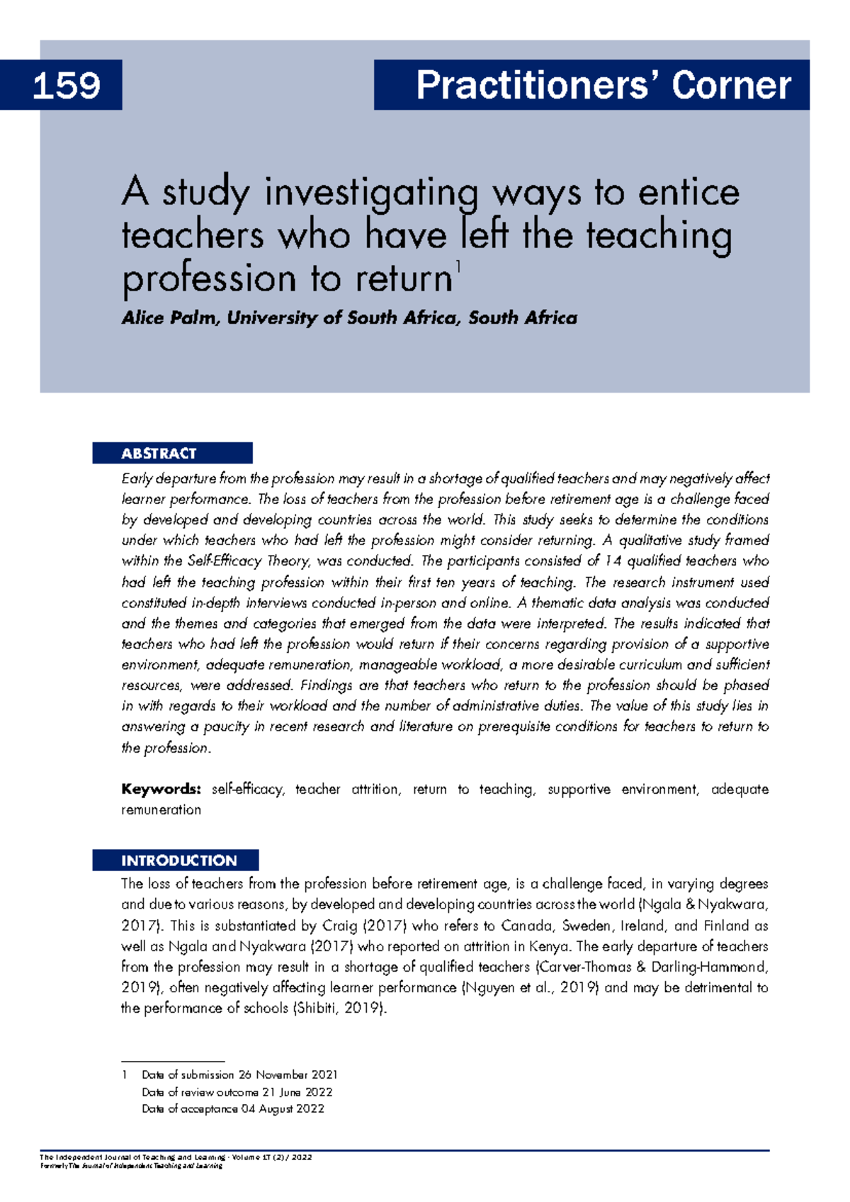 Exploring Strategies to Encourage Teacher Return: A Case Study (EDUC ...