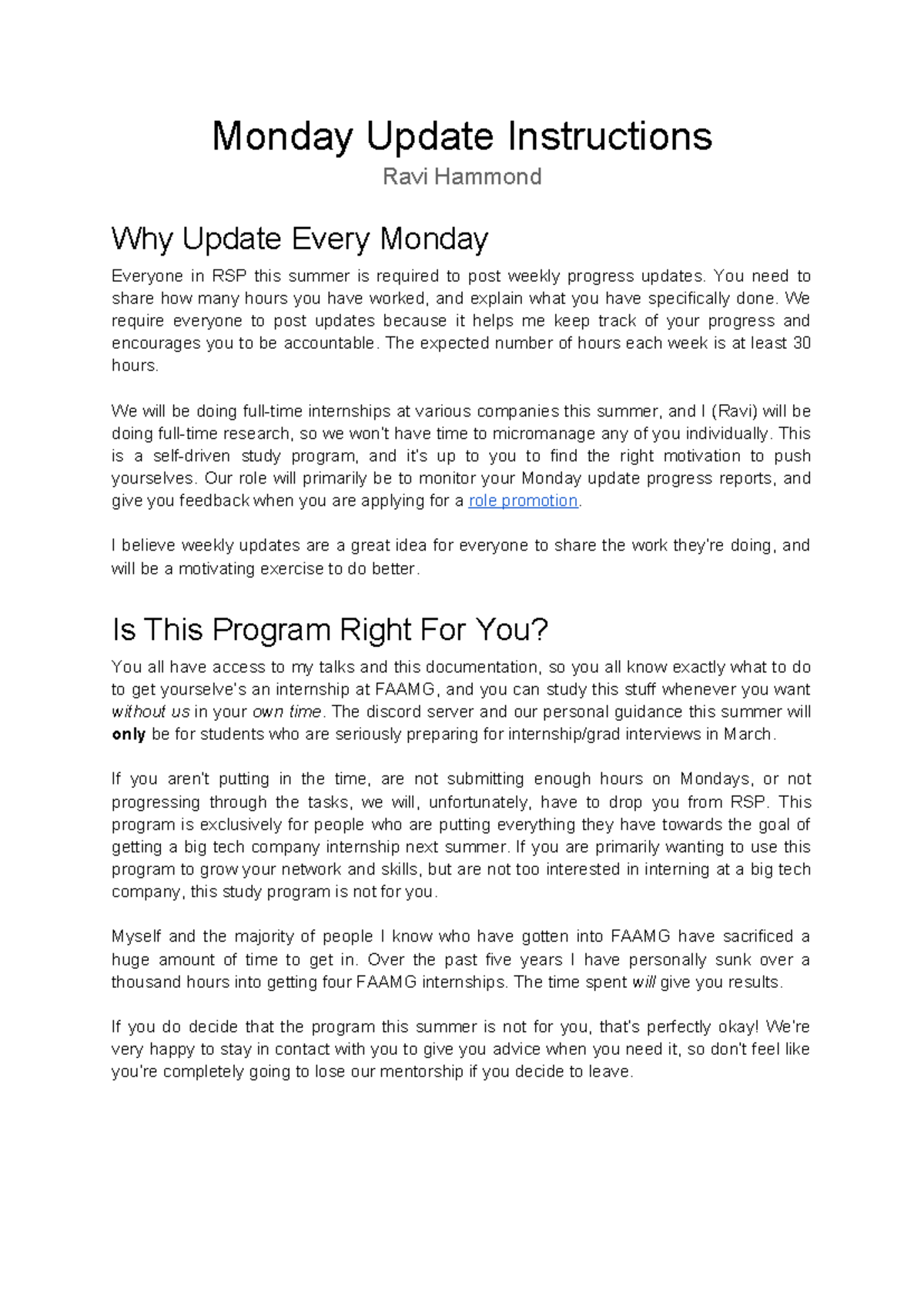 Monday Update Instructions - You need to share how many hours you have ...