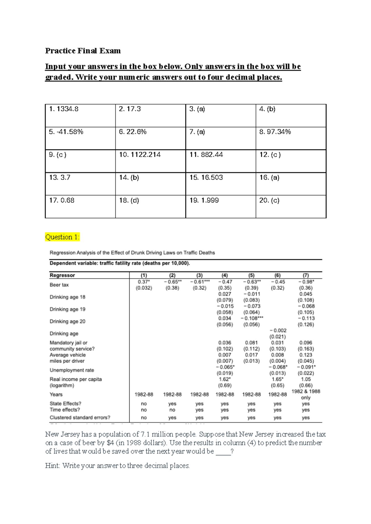 Econ S 311 Practice Final Exam Solutions - Updated 4/30 - Studocu