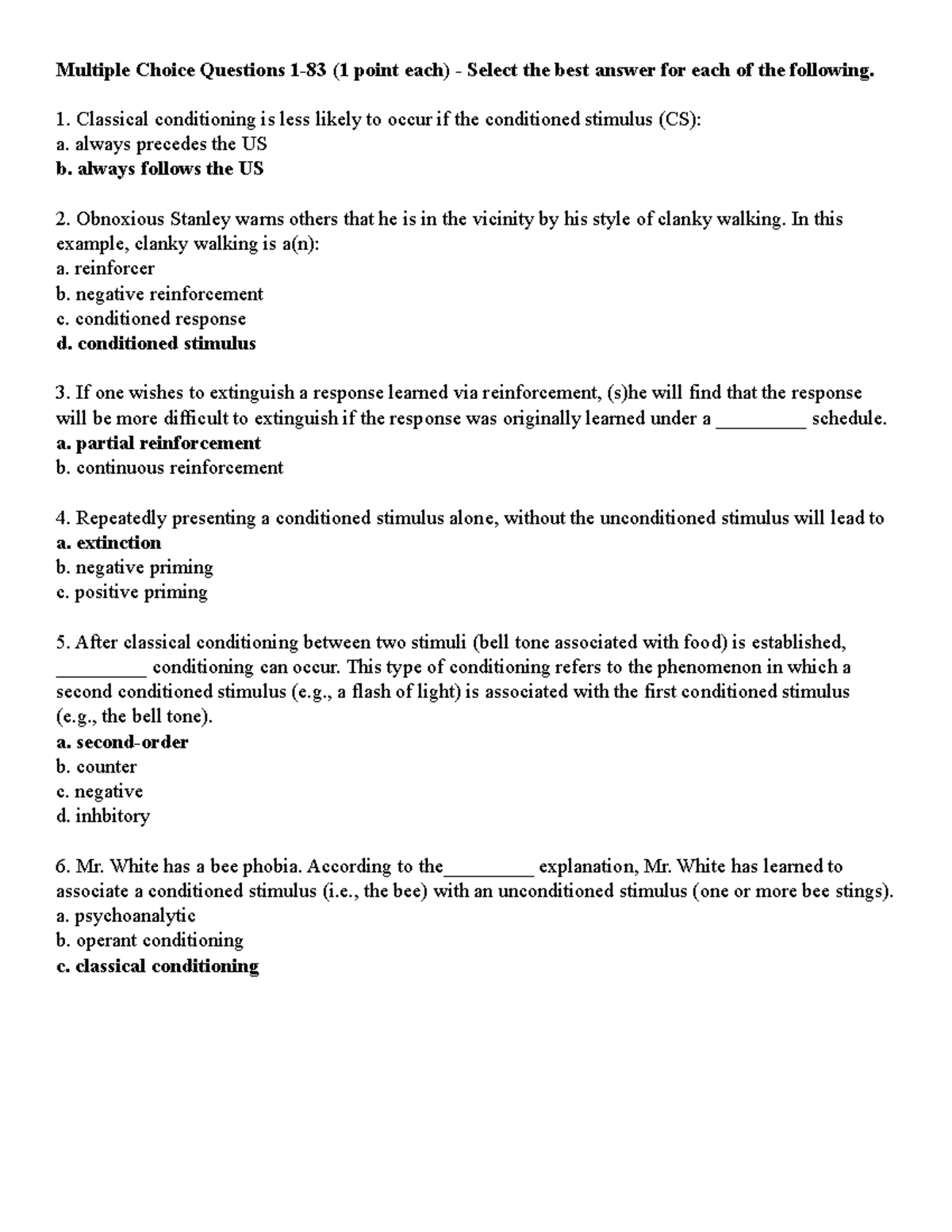 Psyc 102 Final Exam Practice Questions and Key - Studocu