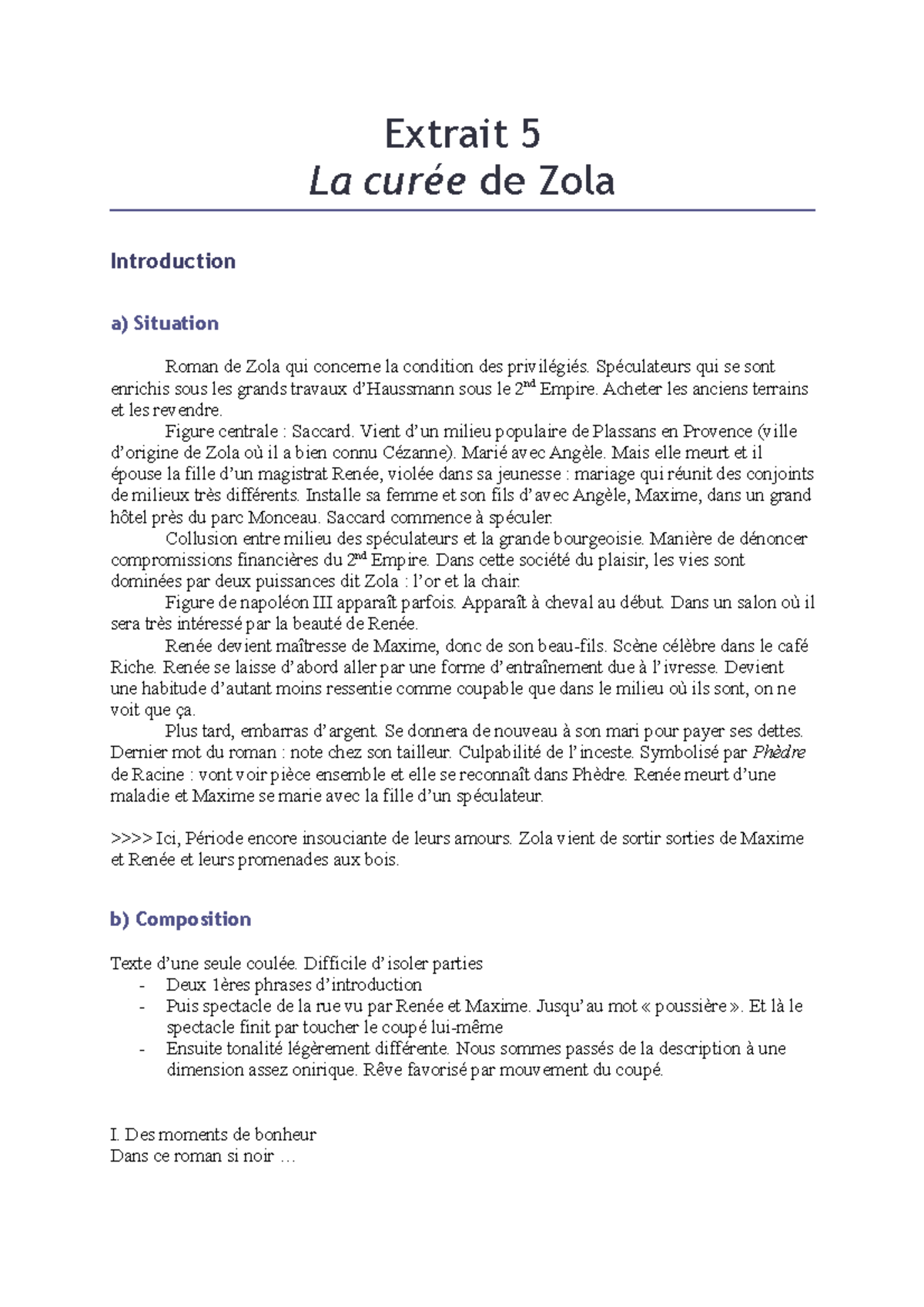 Fiche de Lecture - Zola, Analyse de 