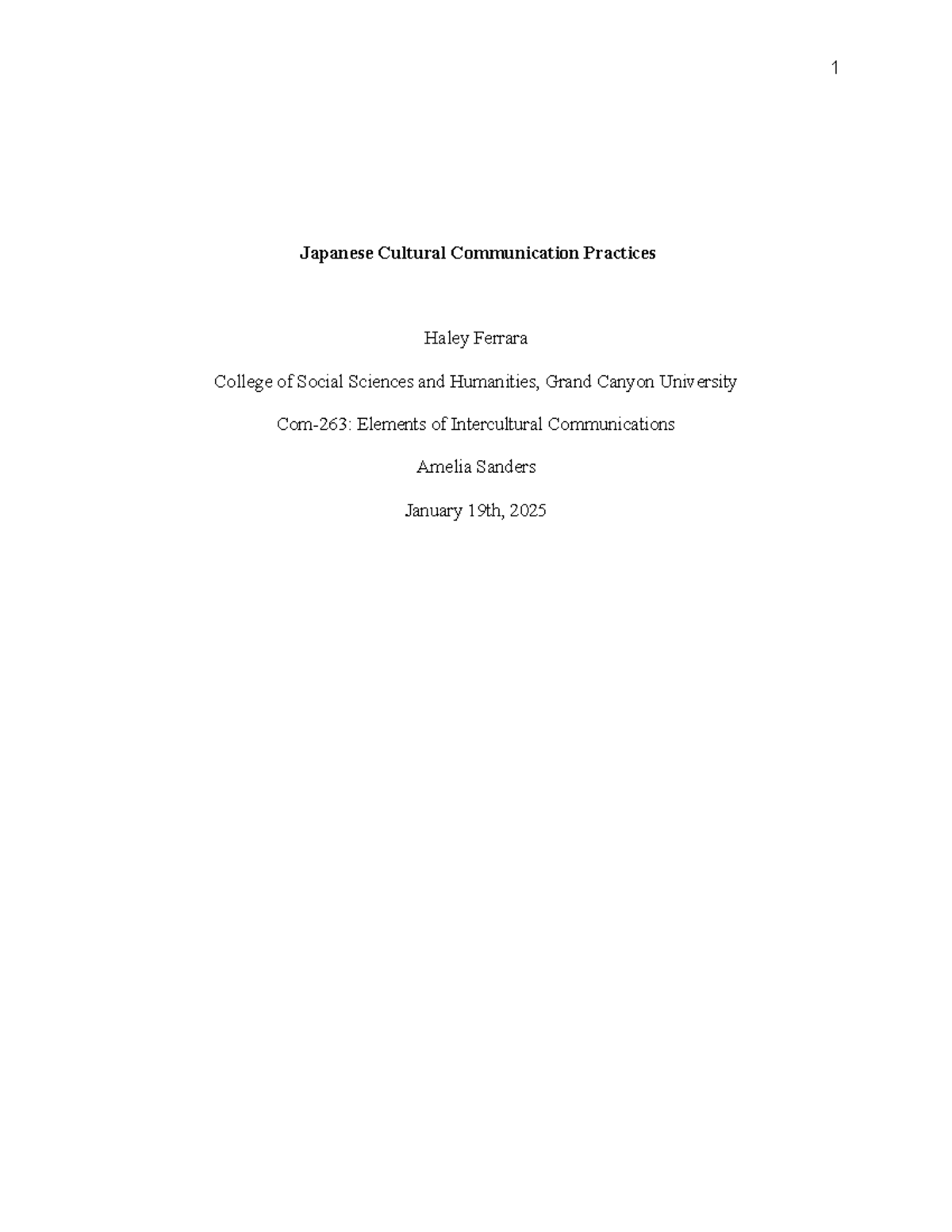 Japanese Cultural Communication Practices: Paper Final Draft (COM-263 ...