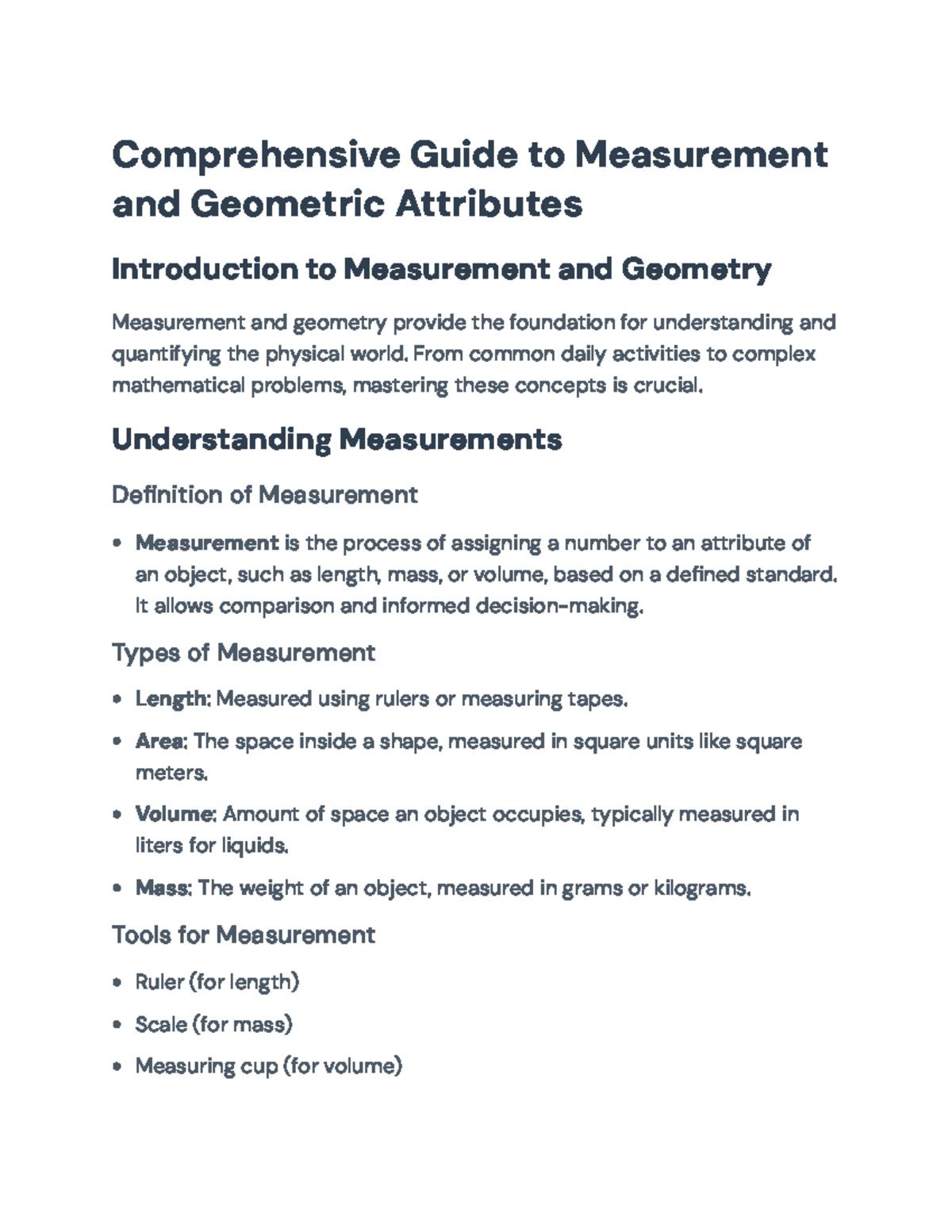 Comprehensive Guide to Measurement & Geometry Attributes (MATH101 ...