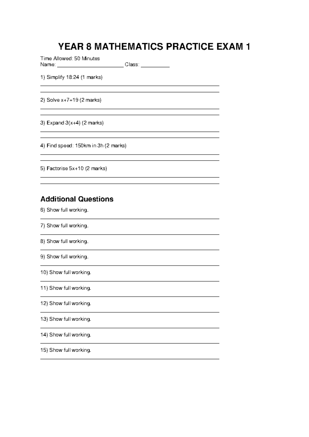 YEAR 8 MATHEMATICS PRACTICE EXAMS: 10 Variants for Review - Studocu