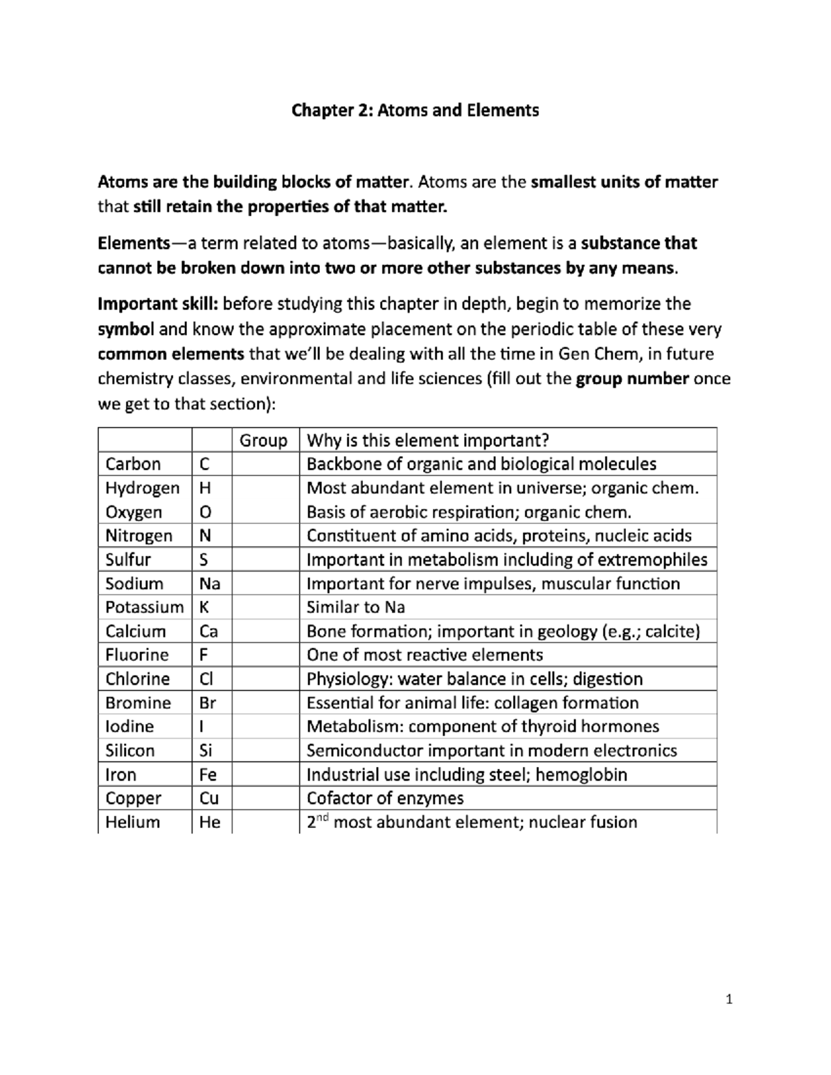 Chapter 2: Atoms and Periodic Table - CHEM1400E General Chemistry 1 ...