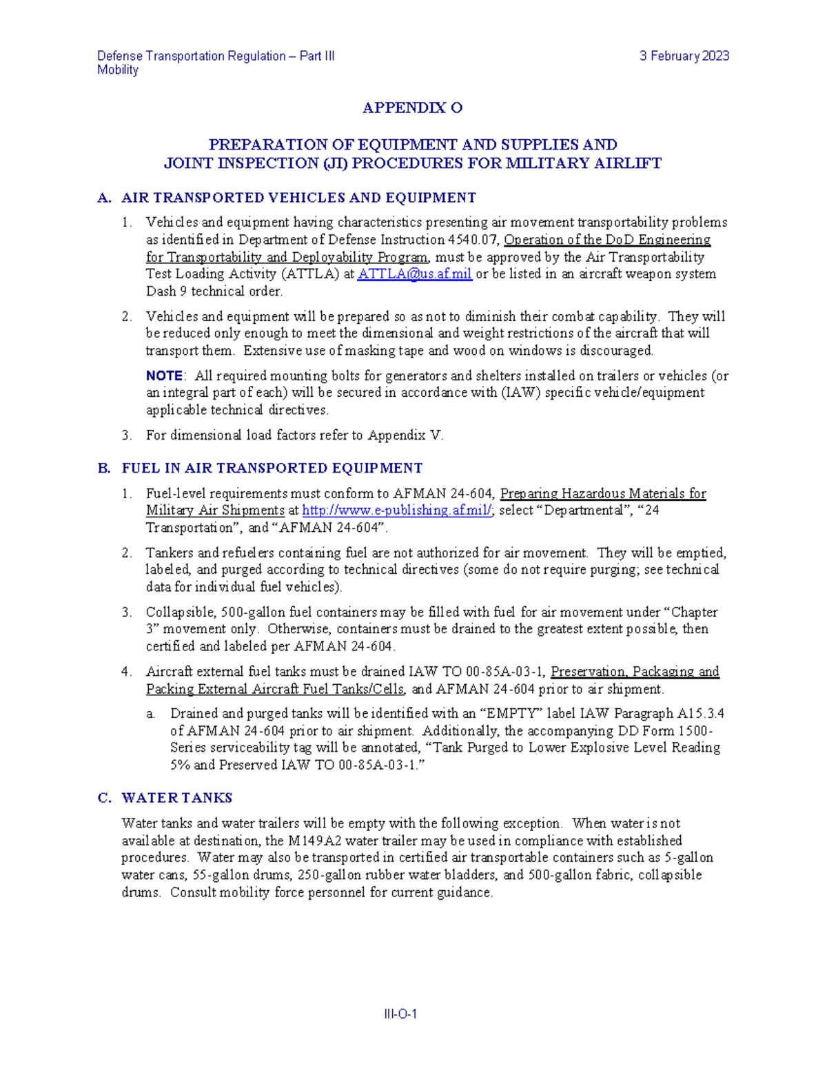 Military Airlift Equipment Prep and JI Procedures (DTR Part III) - Studocu