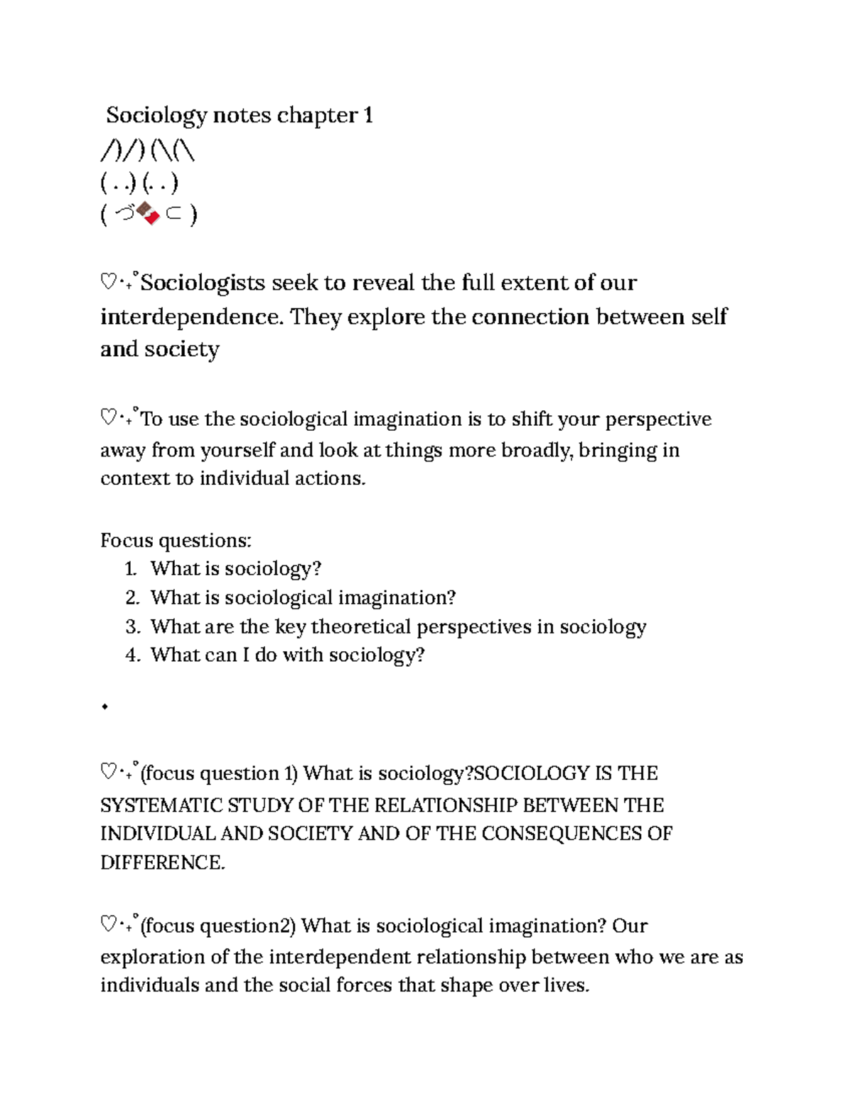 Soc 101: Chapter 1 Sociology Notes and Key Concepts - Studocu