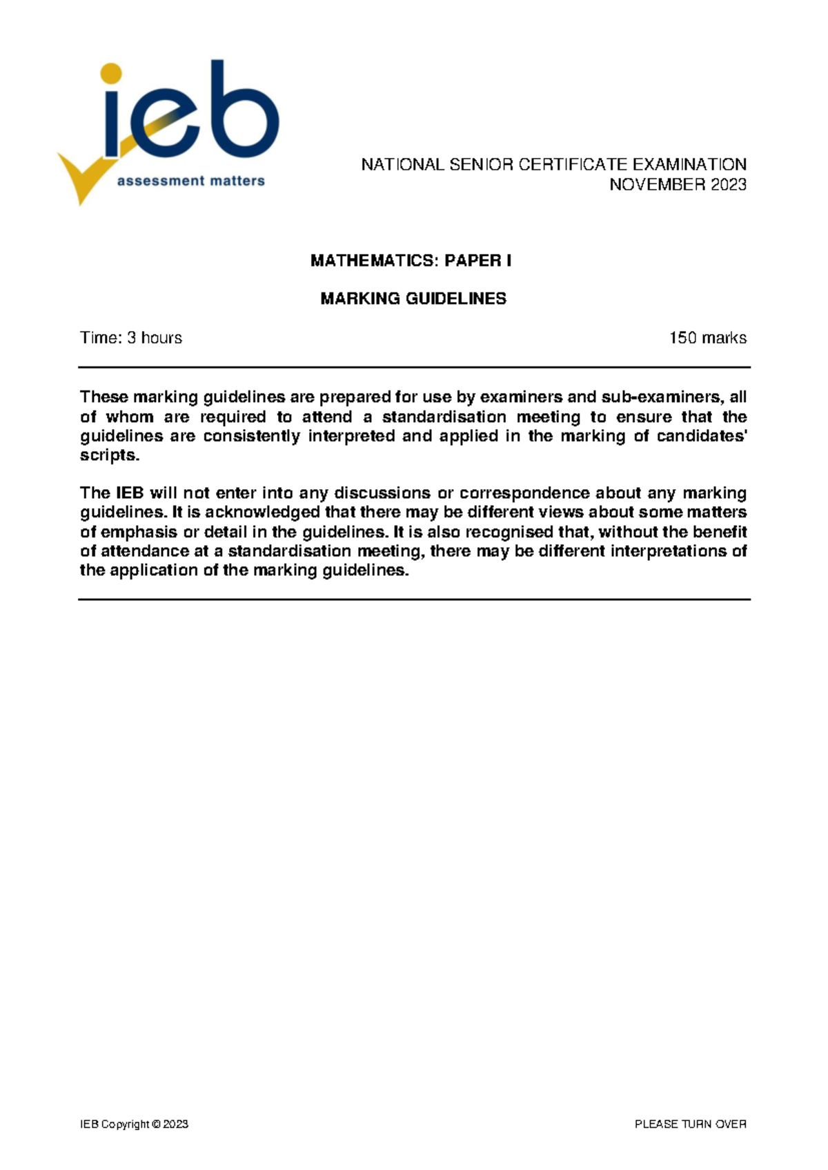 Mathematics P1 Marking Guidelines 2023 - Final Exam Memo - Studocu