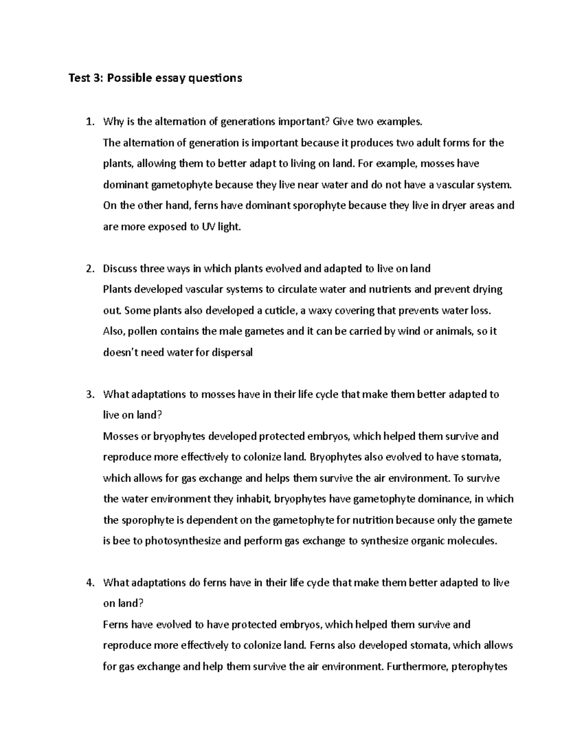 Bio 2 Test 3 Practice Essay Questions Overview and Insights - Studocu