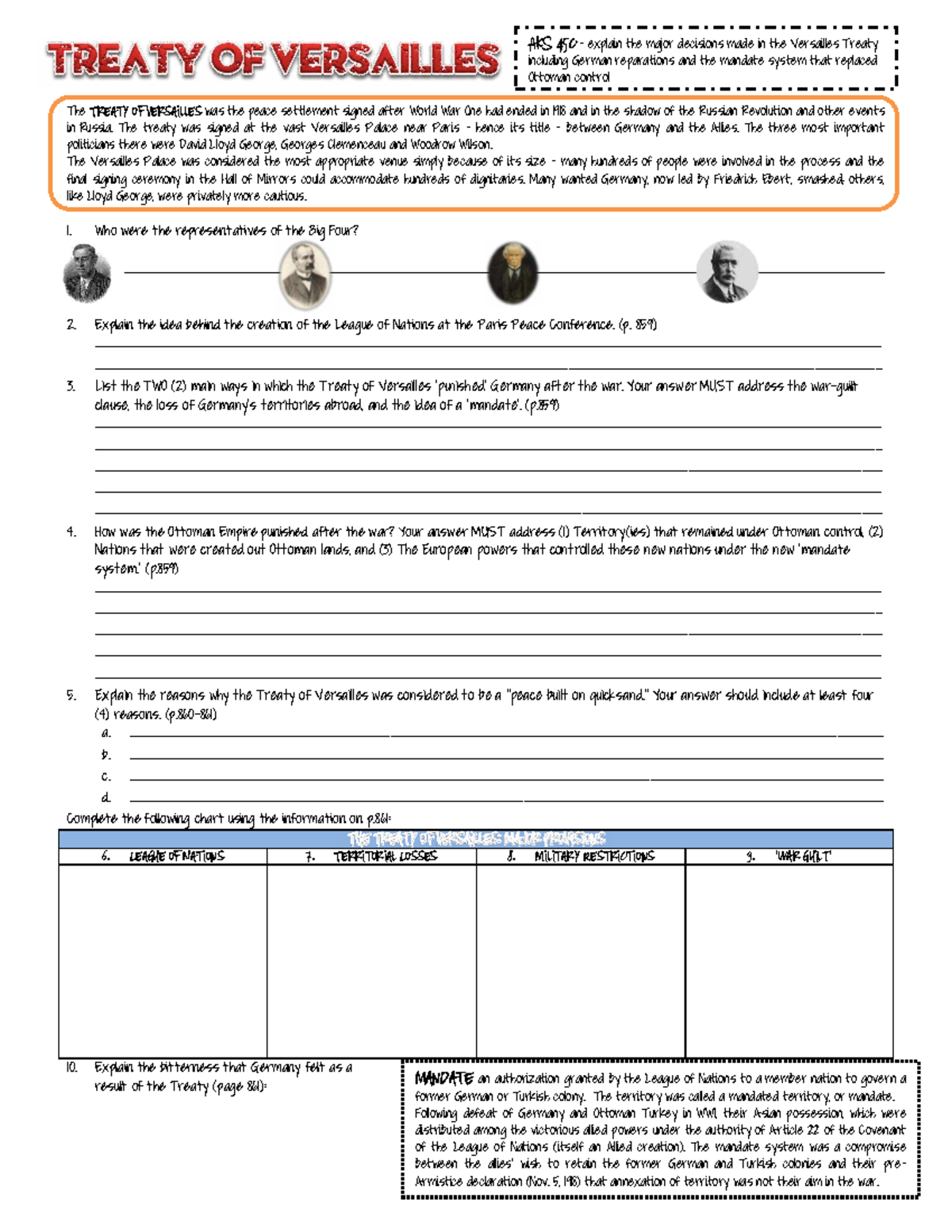 AKS 45c: Major Decisions of the Treaty of Versailles and Their Impact ...