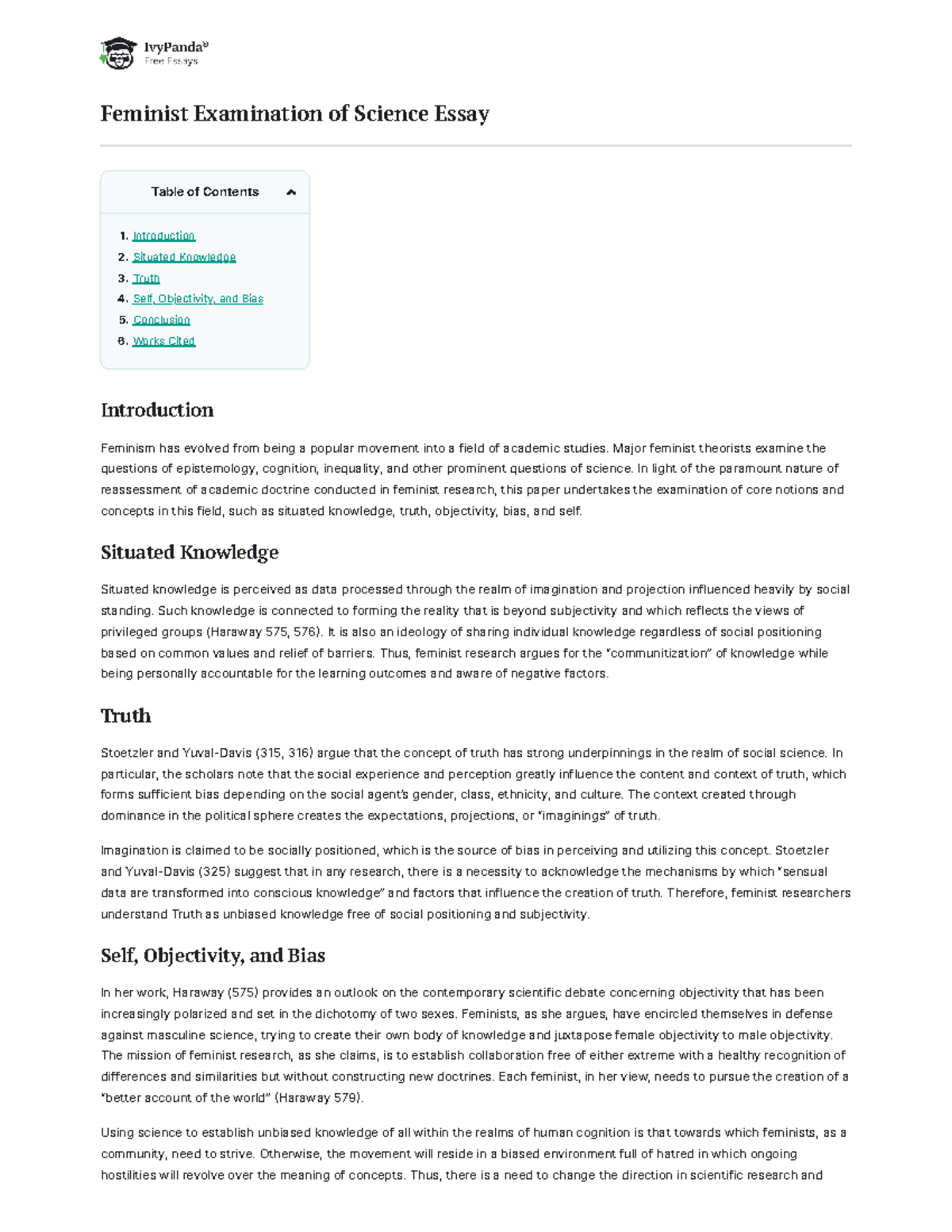 Feminist Analysis of Science - 588 Words Essay (Course Code: FEM 101 ...