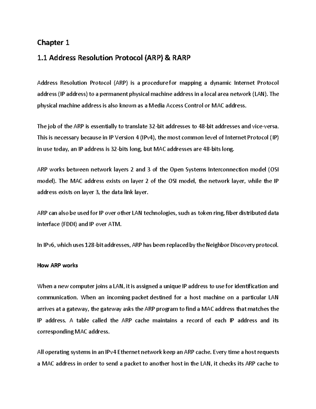 ACN 101 Lecture Notes: Address Resolution & Internet Protocols - Studocu