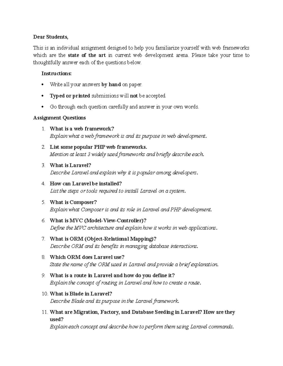 Individual Assignment on Web Frameworks: PHP & Laravel Insights - Studocu